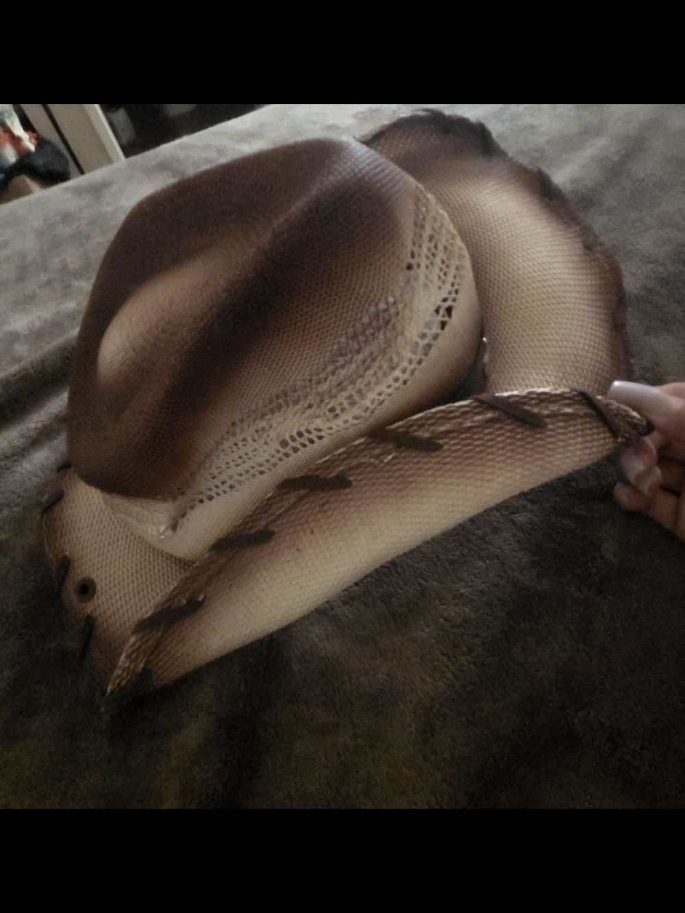 Peter Grimm Brown Leather Trim Cowgirl Hat with Woven Crown Accents - Picture 4 of 6